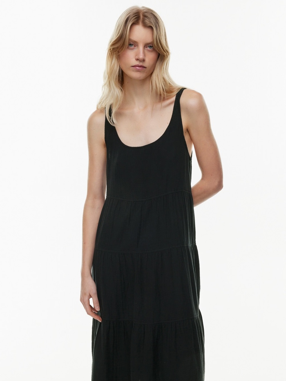 Aritzia Wilfred Free Firefly Midi Dress Black Organic Cotton Size S Flowy Comfy